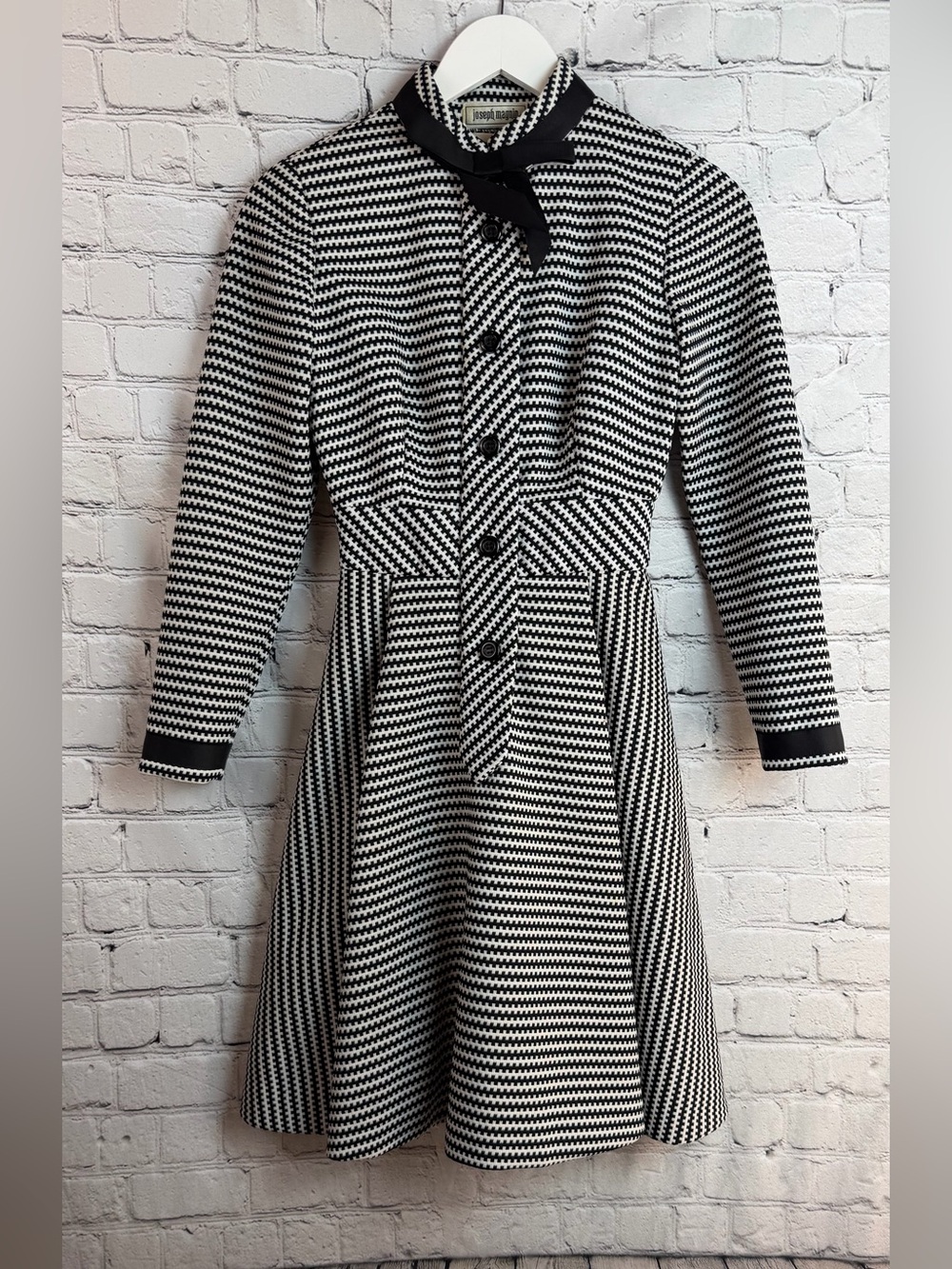 VINTAGE Jane Andre Classic Black and White Houndstooth Fit-and-Flare Dress XXS